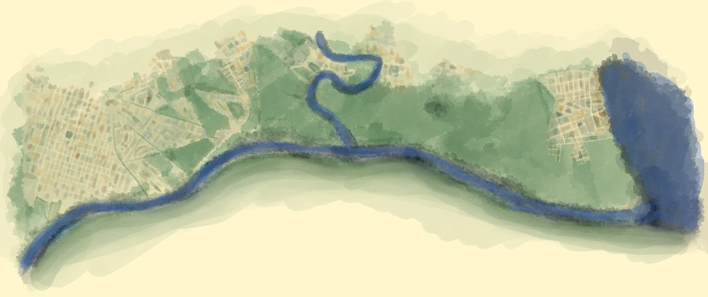 Mapa ilustrado da região ribeirinha de Pelotas